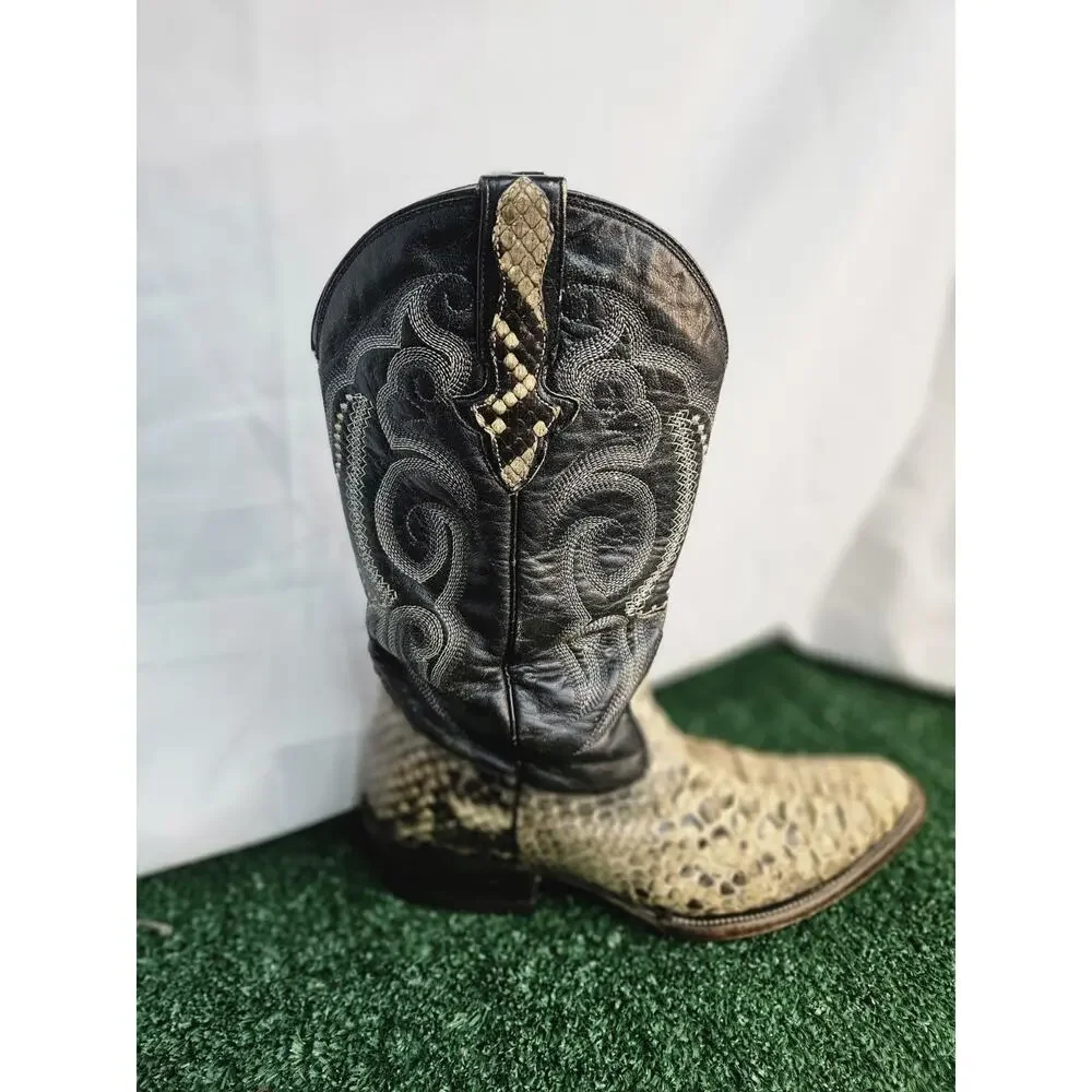 Men's El Cadaffy Snake Skin Embroidered Cowboy Western Boots Size 9.5 D Mex 27.5
